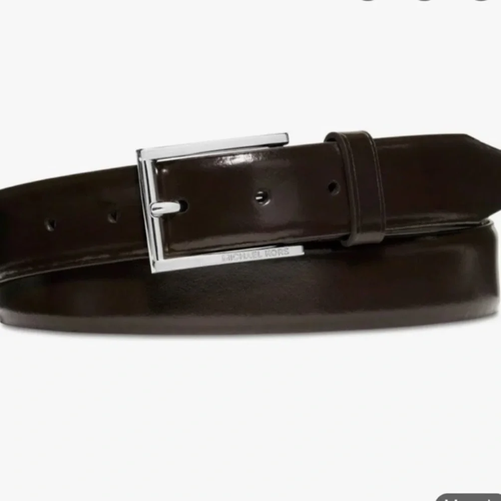 Michael Kors brown leather 31mm RECT dress pants belt size 34 NWT